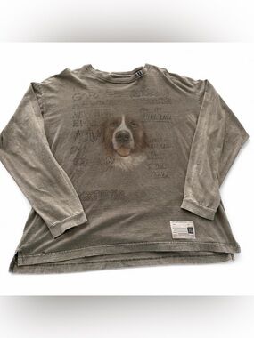 Miharayasuhiro Gray-Brown Long Sleeve Tee with Dog Face Graphic